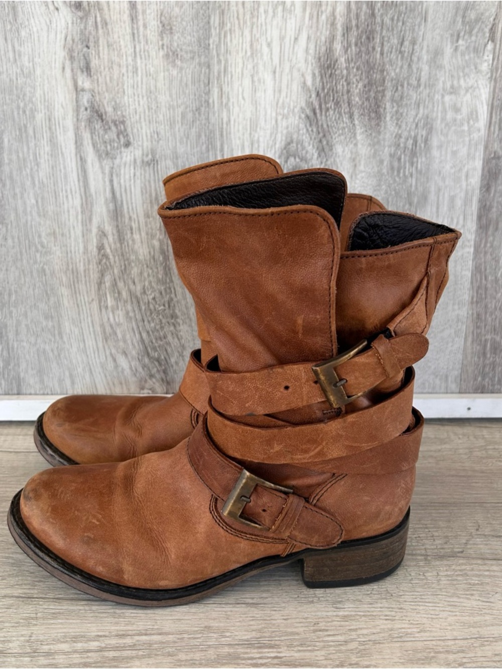 Steve Madden Brewzzer Moto Boots Womens 7 Brown Leather Biker Rustic Western